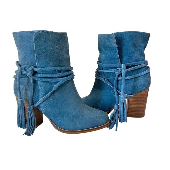 Vintage Aldo Blue Navy Suede Boho Tassel Ankle Boots Festival Quiet Luxury 8 - Picture 6 of 9